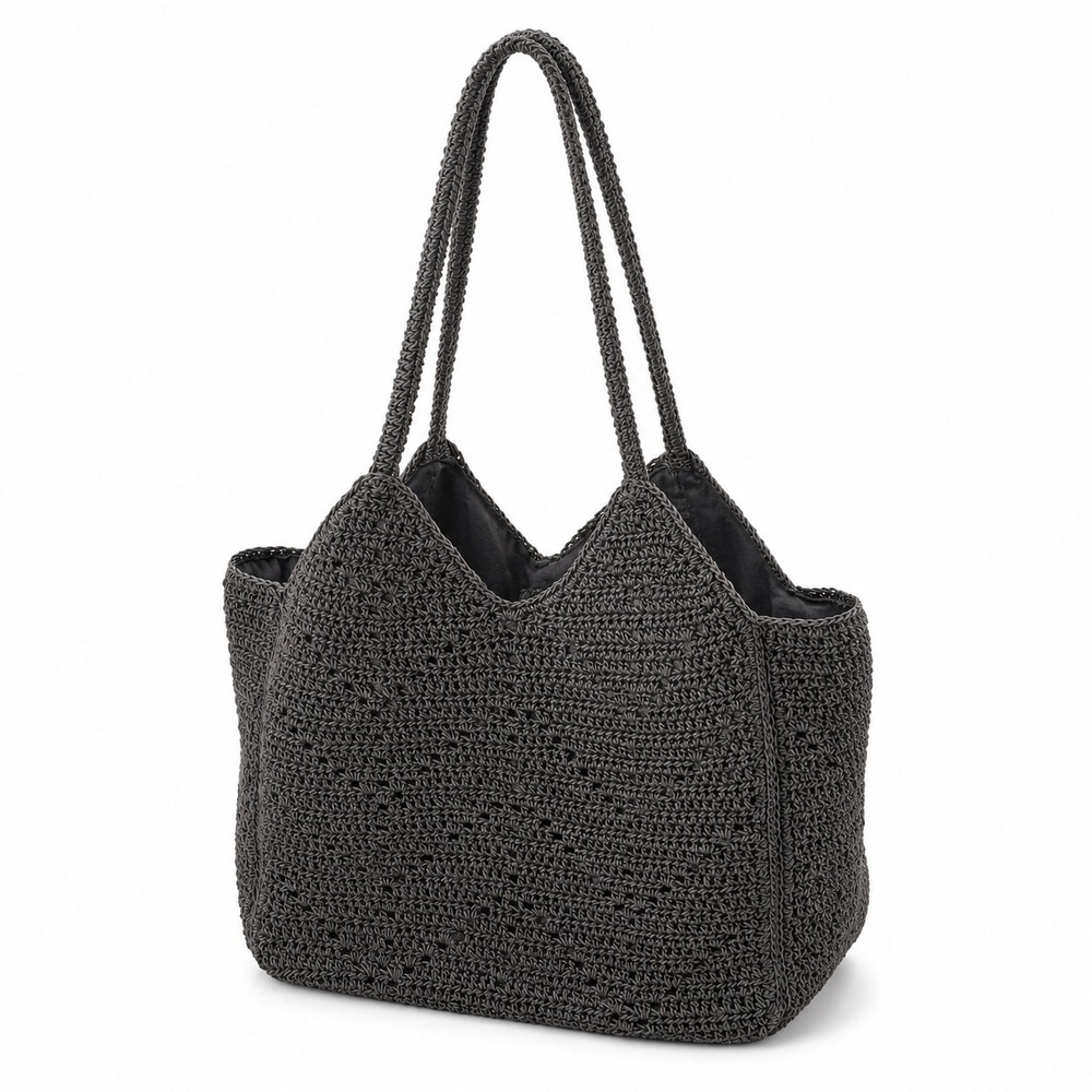 The Limited Handmade Crochet Charcoal Grey Boho Knit Vacation Shoulder Bag Purse